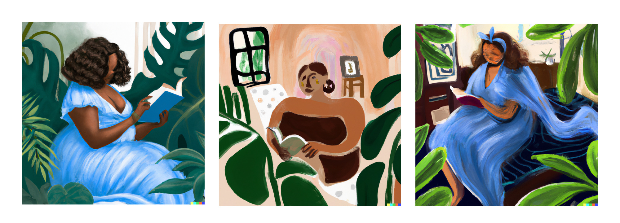 Brown-skinned woman at home, window to outside world behind her, plants around her.