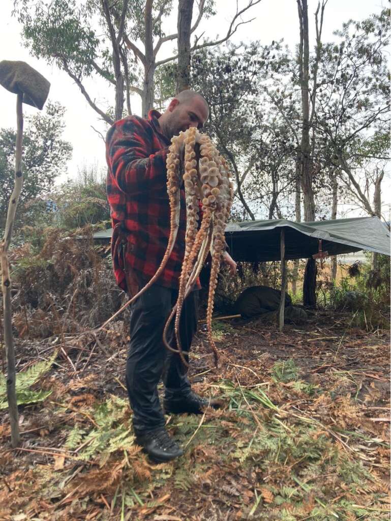 Chris wrangles an octopus