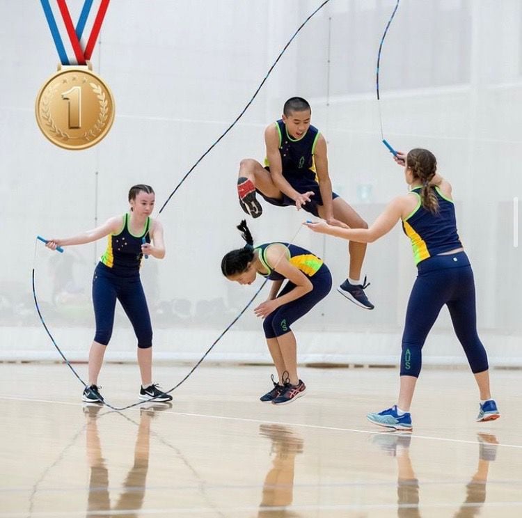 Rebecca Norman (right) and team perform skipping routine
