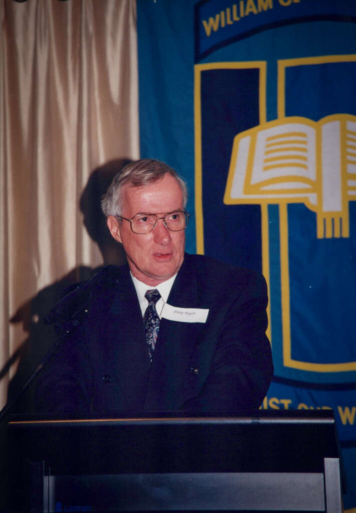 Philip Bryson speaks to students in 2000