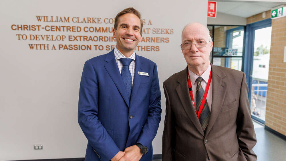 The late Philip Bryson (right) with Alex Koch, current Head of William Clarke College