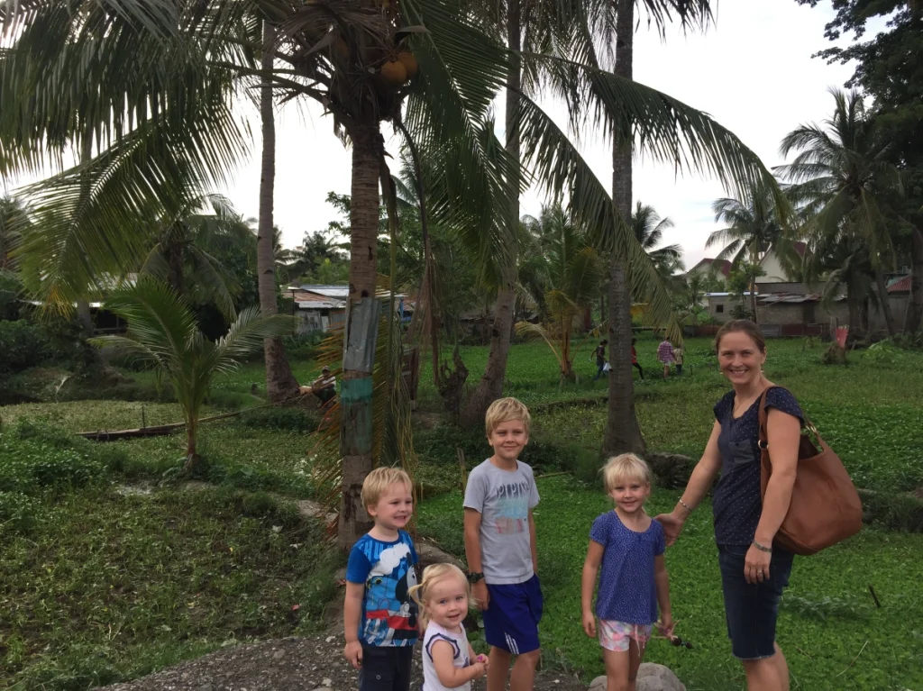 Bethany Beckett with her four kids in Timor Leste