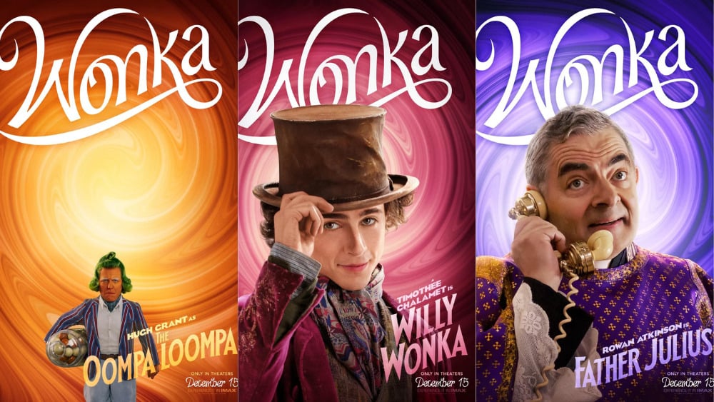 Timothee Chalamet, Rowan Atkinson and Hugh Grant star in Wonka