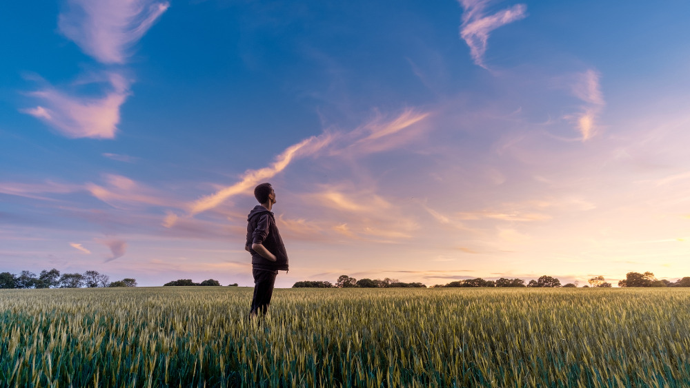 Man looking into sky